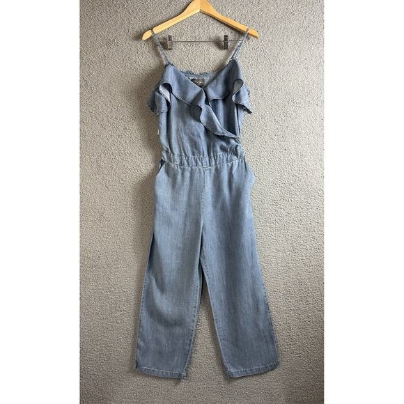 New Micheal Stars Chambray Jumpsuit Womens Size Small Blue Ruffled Wide Leg Pant - Picture 2 of 14